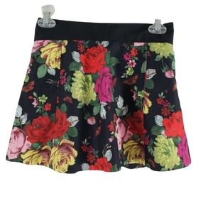 Ted Baker Skater Skirt  Floral Print Black Lined Side Zip Banded Waist Girls 10